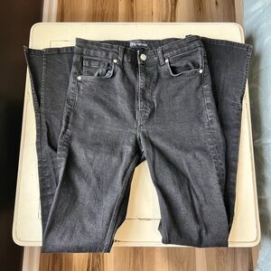 Zara Womens Black Straight Jeans with side slit on bottom hem